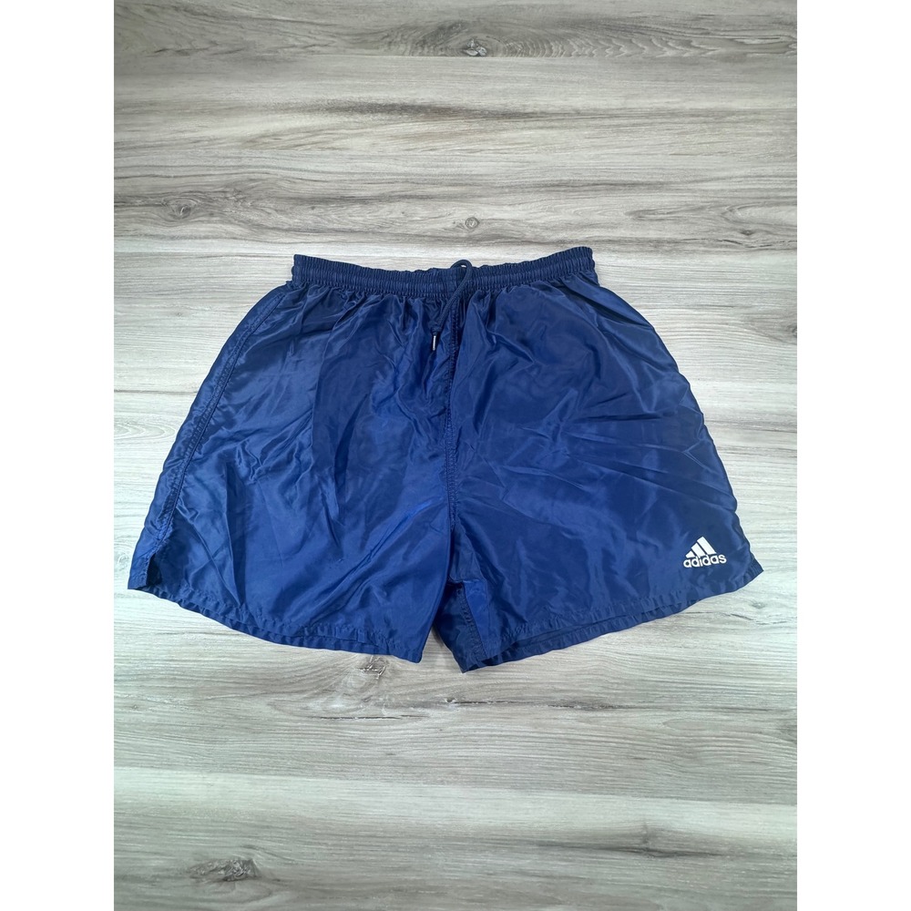 Vintage Adidas Navy Blue Nylon Athletic Shorts Mens Large 12/00 Retro Y2K